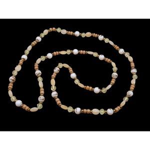 Vintage Long Lucite/Wood Heishi Beaded Multicolored Pastel Mute Toned Necklace